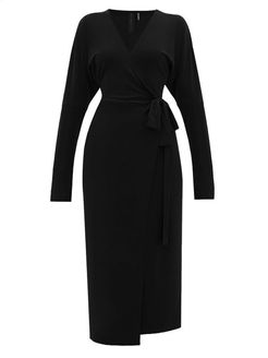 V-neck Dolman-sleeve Jersey Wrap Dress - Womens - Black