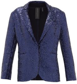 Single-breasted Sequinned Jersey Blazer - Womens - Navy