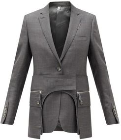 Single-breasted Cutout Wool-blend Jacket - Womens - Dark Grey