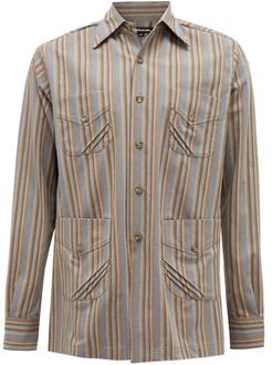 Safari-pocket Striped Reclaimed-cotton Jacket - Mens - Brown