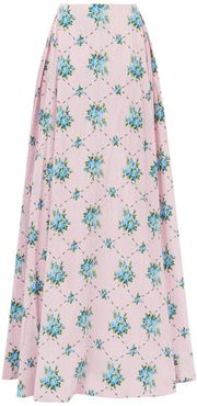 Constancia Rose-print Cotton-bibiano Maxi Skirt - Womens - Pink Multi