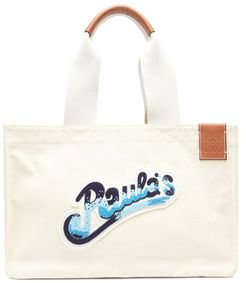 Beach Cabas Beaded-logo Canvas Tote Bag - Womens - Cream Multi