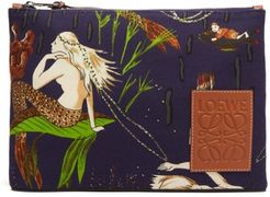 Mermaid Printed Canvas Pouch - Womens - Burgundy Multi