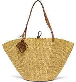 Shell Large Leather And Raffia Basket Bag - Womens - Beige
