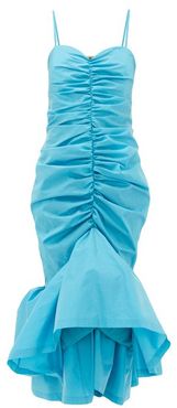 Ruched Satin Midi Dress - Womens - Turquoise