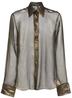 Oversized Cutout Metallic Silk-organza Shirt - Womens - Khaki