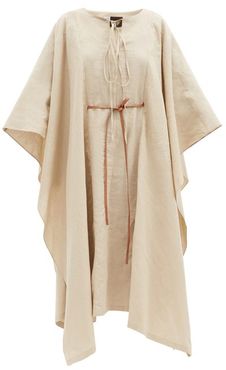 Tie-waist Linen-blend Maxi Kaftan - Womens - Beige