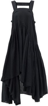 Asymmetric Gathered Tank Dress - Womens - Black