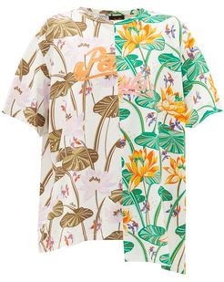 Asymmetric Floral-print Jersey T-shirt - Womens - White Multi