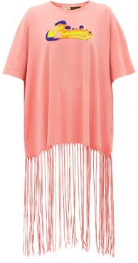 Bead-embroidered Logo Fringed T-shirt - Womens - Pink