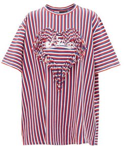 Fringe-trim Striped Boxy-fit T-shirt - Womens - Red Multi