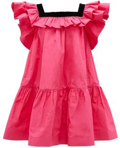 Velvet-trimmed Ruffles Taffeta Mini Dress - Womens - Pink