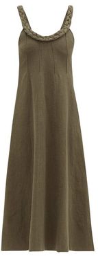 Tamara Braided Scoop-neck Pilled-ramie Midi Dress - Womens - Khaki