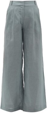 Rivello High-rise Pleated Linen Trousers - Womens - Grey