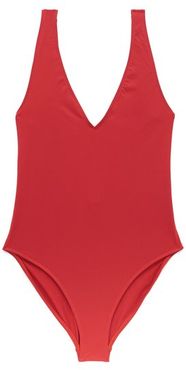Comporta Plunge-neck Swimsuit - Womens - Red