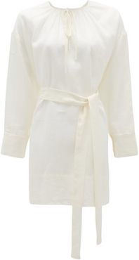 Santorini Sand Belted Linen Dress - Womens - White
