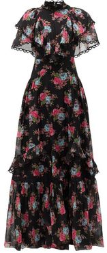 Mauricia Carrington Rose-print Cotton-blend Gown - Womens - Black Multi