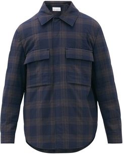 Checked Seersucker Wadded Overshirt - Mens - Navy Multi