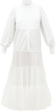 Tiered Cotton And Silk Dress - Womens - White