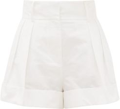 High-rise Pleated Cotton-blend Shorts - Womens - White