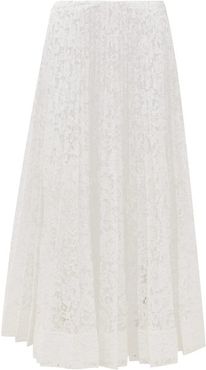 Pleated Lace Midi Skirt - Womens - White