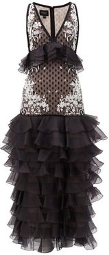 Ruffled Polka-dot Silk-organza Gown - Womens - Black