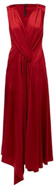 Aria Draped Side-slit Silk-blend Satin Dress - Womens - Red
