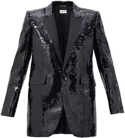 Sequinned Wool Tuxedo Jacket - Womens - Black