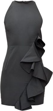 Ruffled-front Taffeta Mini Dress - Womens - Black