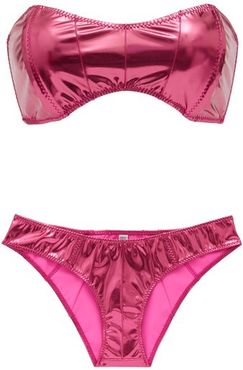 Natalie Bandeau Metallic-jersey Bikini - Womens - Pink
