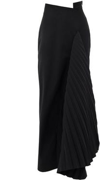 Asymmetric Pleated-panel Crepe Skirt - Womens - Black