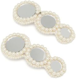 Pearl And Mirror-embellished Hair Clips - Womens - White