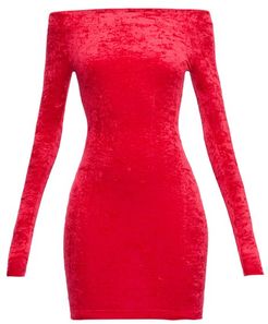 Off-the-shoulder Velvet Mini Skort Dress - Womens - Red