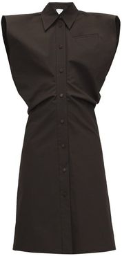 Wide-shoulder Cotton-blend Shirt Dress - Womens - Dark Brown
