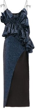 Ruffled Sequinned Maxi Dress - Womens - Navy