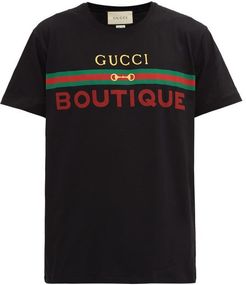 Boutique-print Cotton-jersey T-shirt - Mens - Black