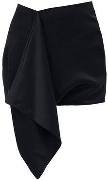 Draped Satin Mini Skirt - Womens - Black