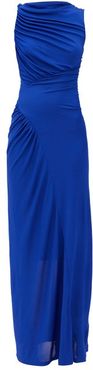 Gathered Stretch-jersey Maxi Dress - Womens - Blue