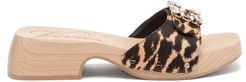 Viv Leather Clog Slides - Womens - Leopard