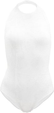 Halterneck Crinkle-ribbed Swimsuit - Womens - White