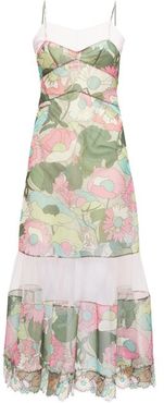 Windflower-print Tulle-panel Twill Dress - Womens - Pink Print