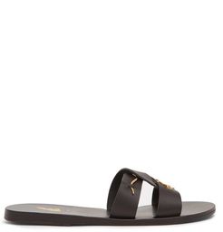 X Ileana Makri Snake-appliqué Leather Slides - Womens - Black Gold