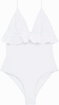 Marta Ruffled Pebbled-effect Swimsuit - Womens - White