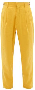 High-rise Linen-blend Pleated Suit Trousers - Mens - Yellow