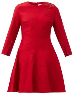 Delacroix Beaded Flared Cotton-crepe Dress - Womens - Red
