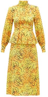 Crystal-embellished Silk-crepe De Chine Midi Dress - Womens - Yellow