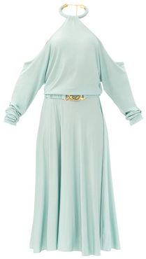 Nina Halterneck Crepe Dress - Womens - Light Blue