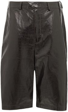 Hasan Crocodile-effect Leather Culottes - Womens - Dark Brown