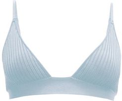 Willa Rib-knitted Silk Triangle Bra Top - Womens - Light Blue