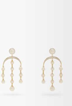Crescent Moon Diamond, Pearl & 14kt Gold Earrings - Womens - Pearl